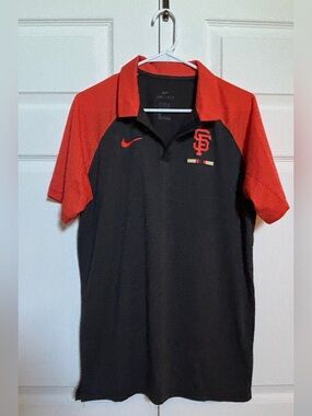 Nike San Francisco Giants Dri Fit Polo Shirt Mens Small Black Orange MLB